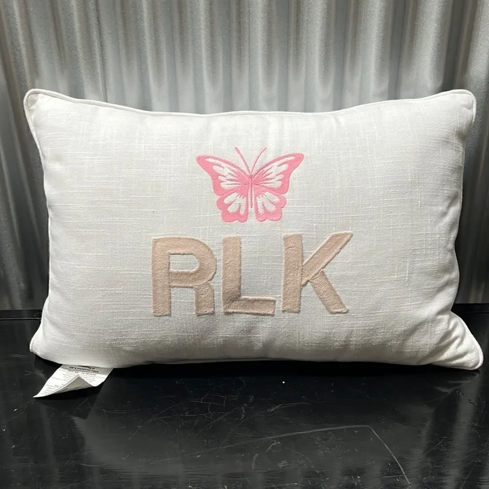 Pottery Barn new sample Embroidered RLK BUTTERFLY pillow